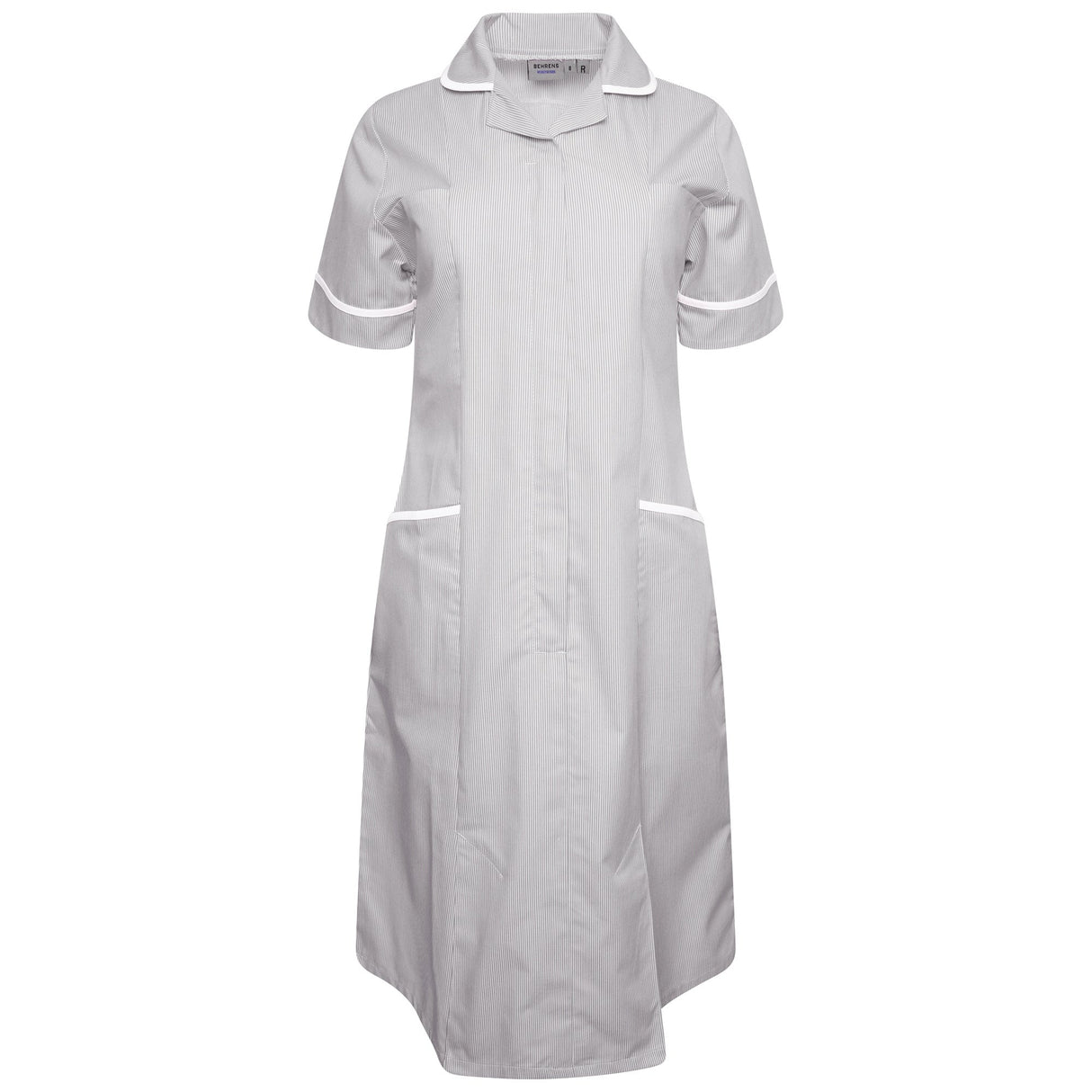 Ladies Dress with Round Collar - Grey/White Stripe
