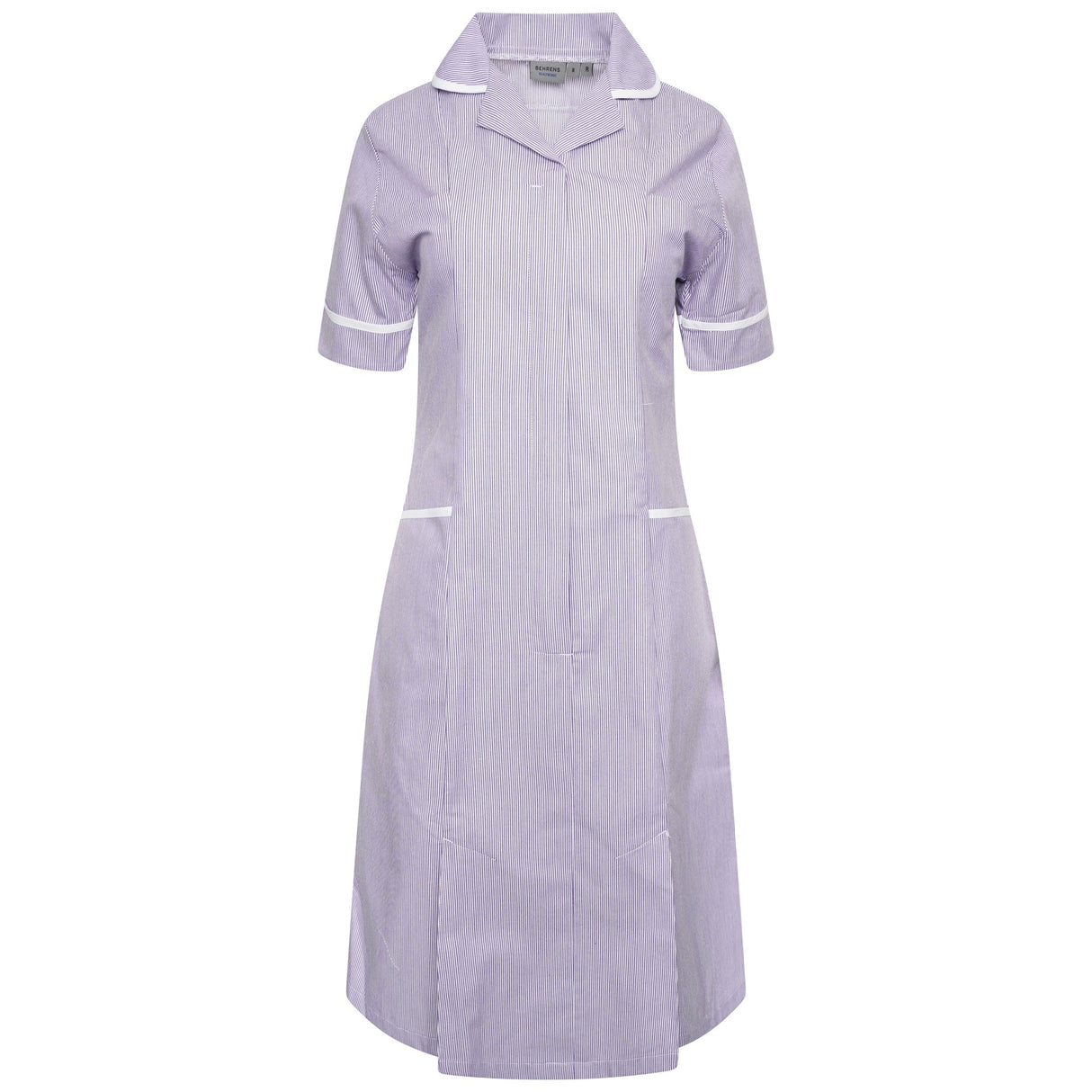 Ladies Dress with Round Collar - Lilac/White Stripe