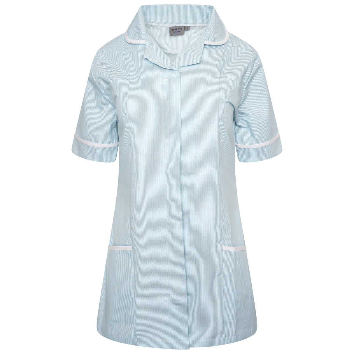 Ladies Tunic with Round Collar - Green/White Stripe