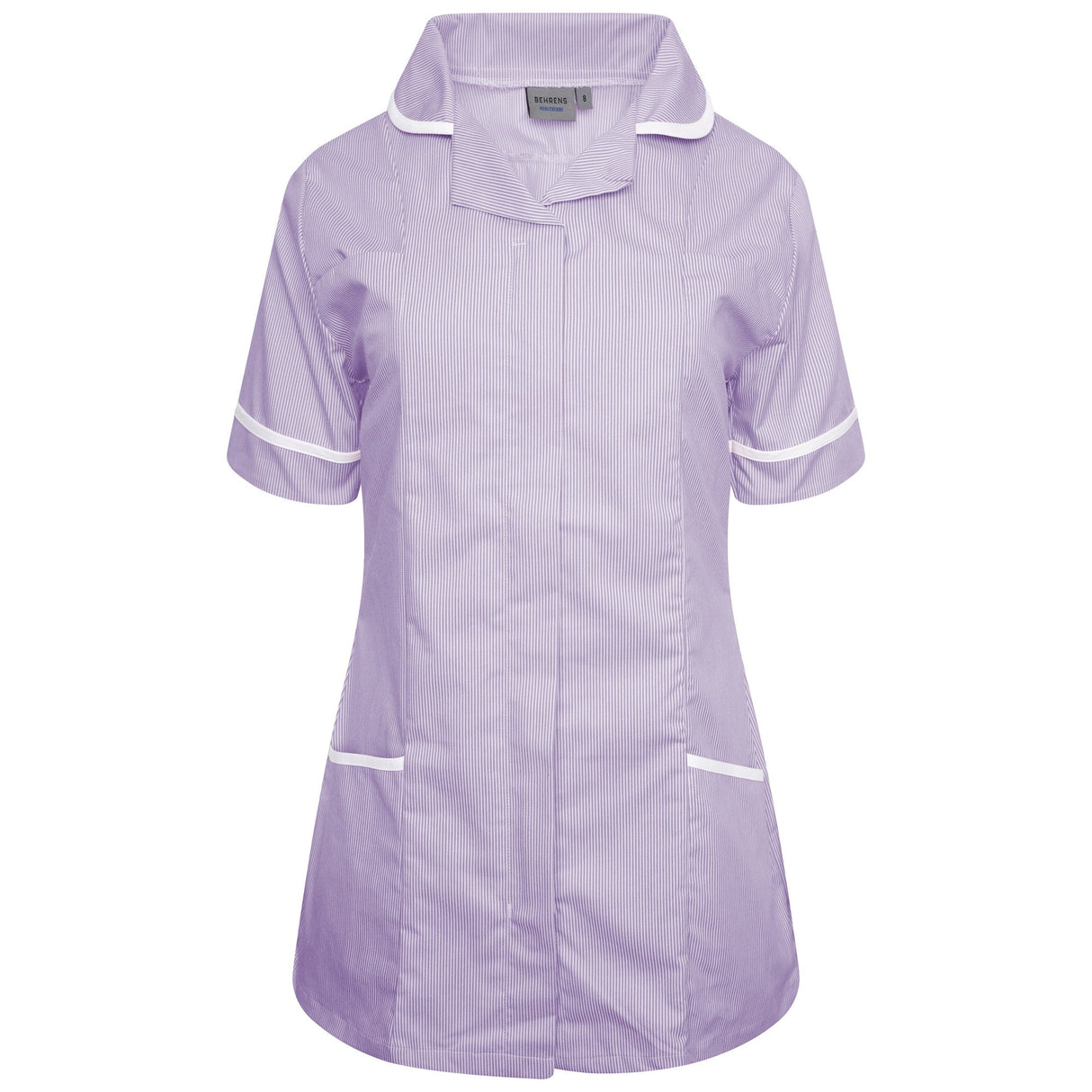 Ladies Tunic with Round Collar - Lilac/White Stripe