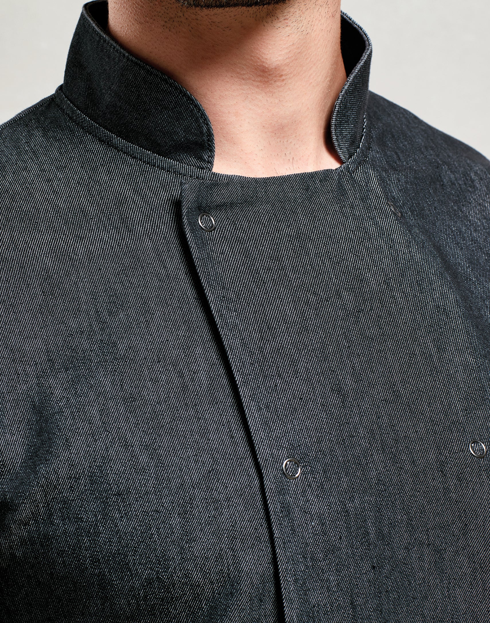 Denim Stud-Fasten Chef’s Jacket