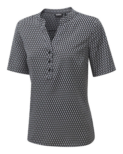 BETH CREPE POP-OVER TOP WITH A SHIELD PRINT DESIGN