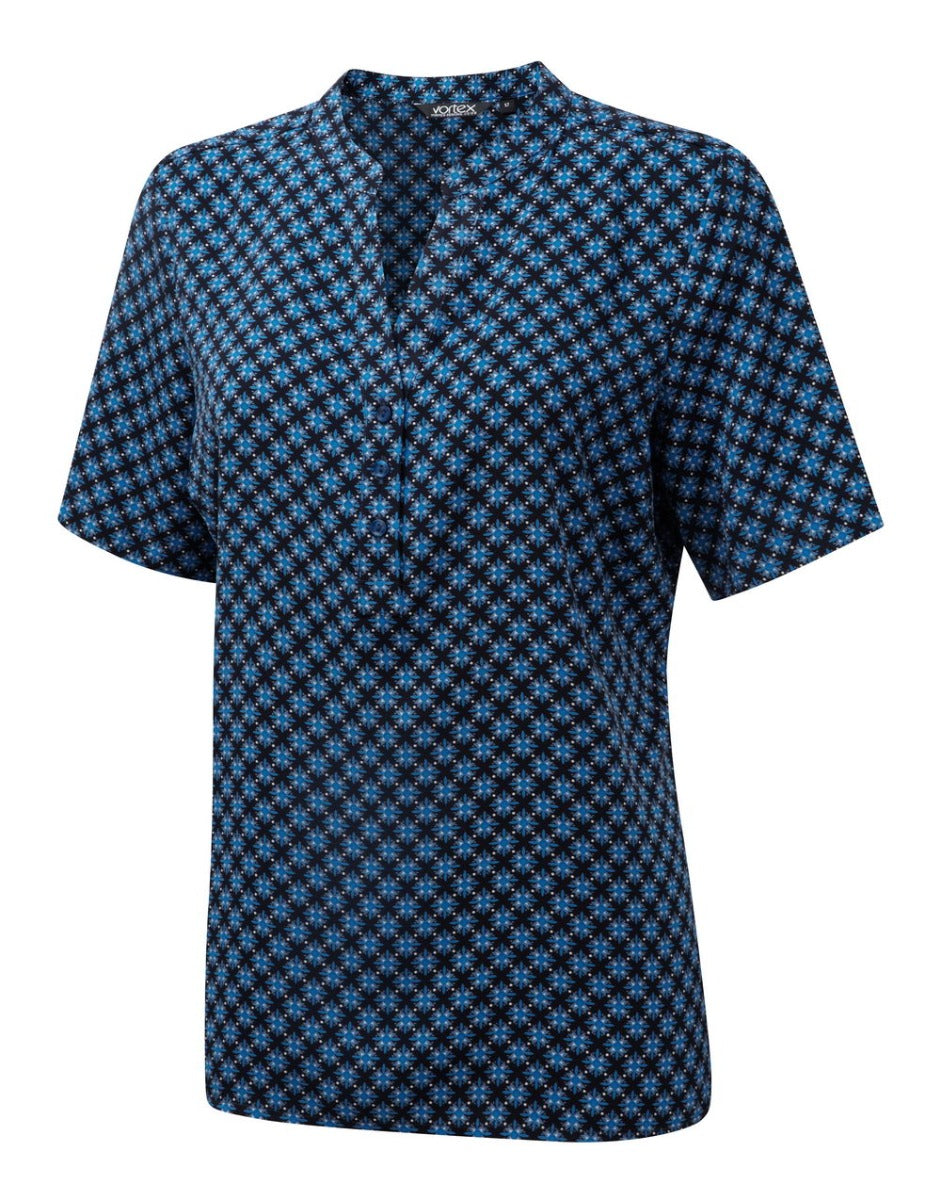 BONNIE CREPE POP-OVER BLOUSE WITH TILE PRINT DESIGN