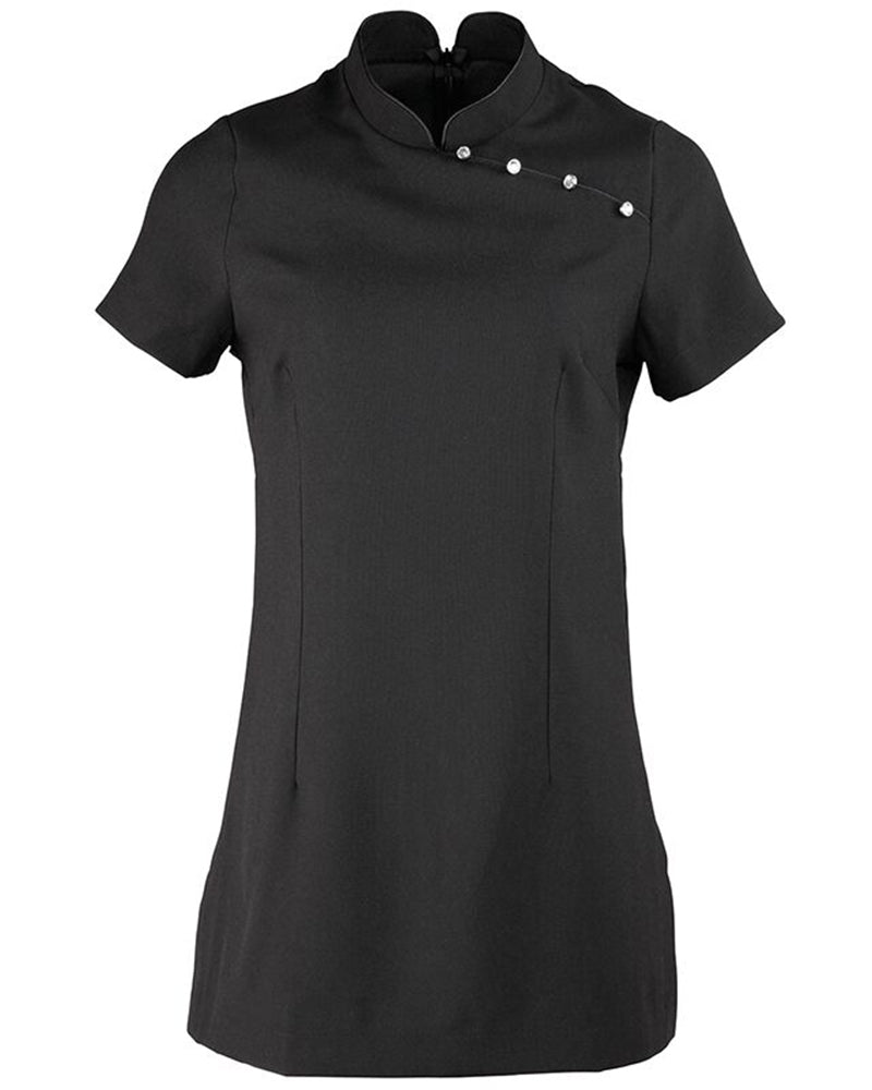 Ladies Short Sleeve Tunic Four Feature Buttons Across Left Upper section And Back Zip Fastening