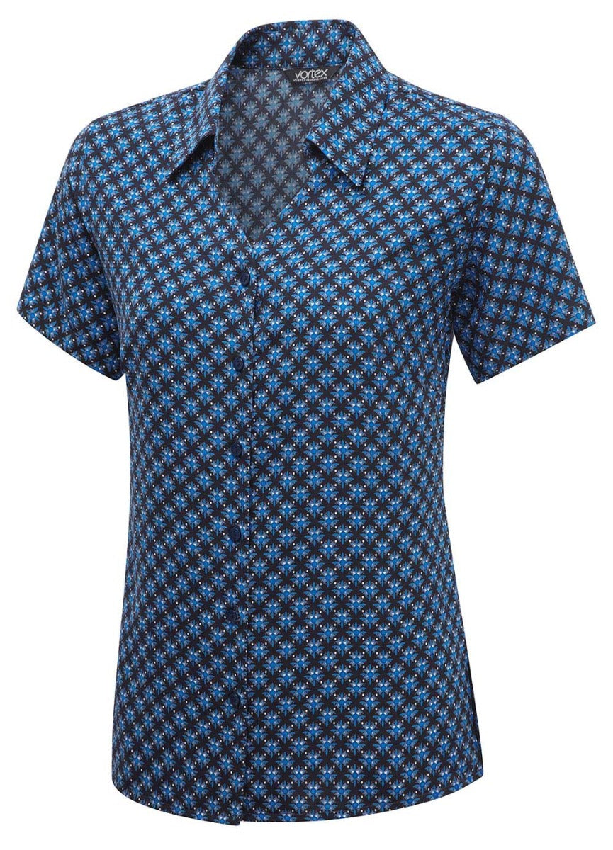 Navy Tile Print Crepe Blouse