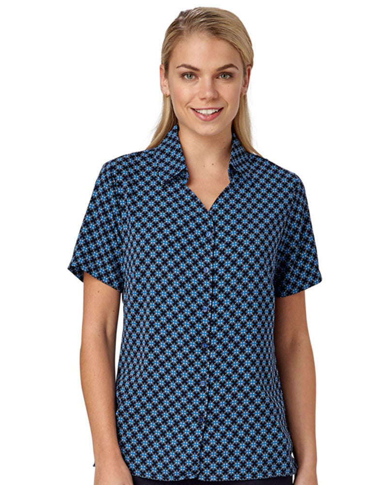 Woman In Navy Tile Print Crepe Blouse
