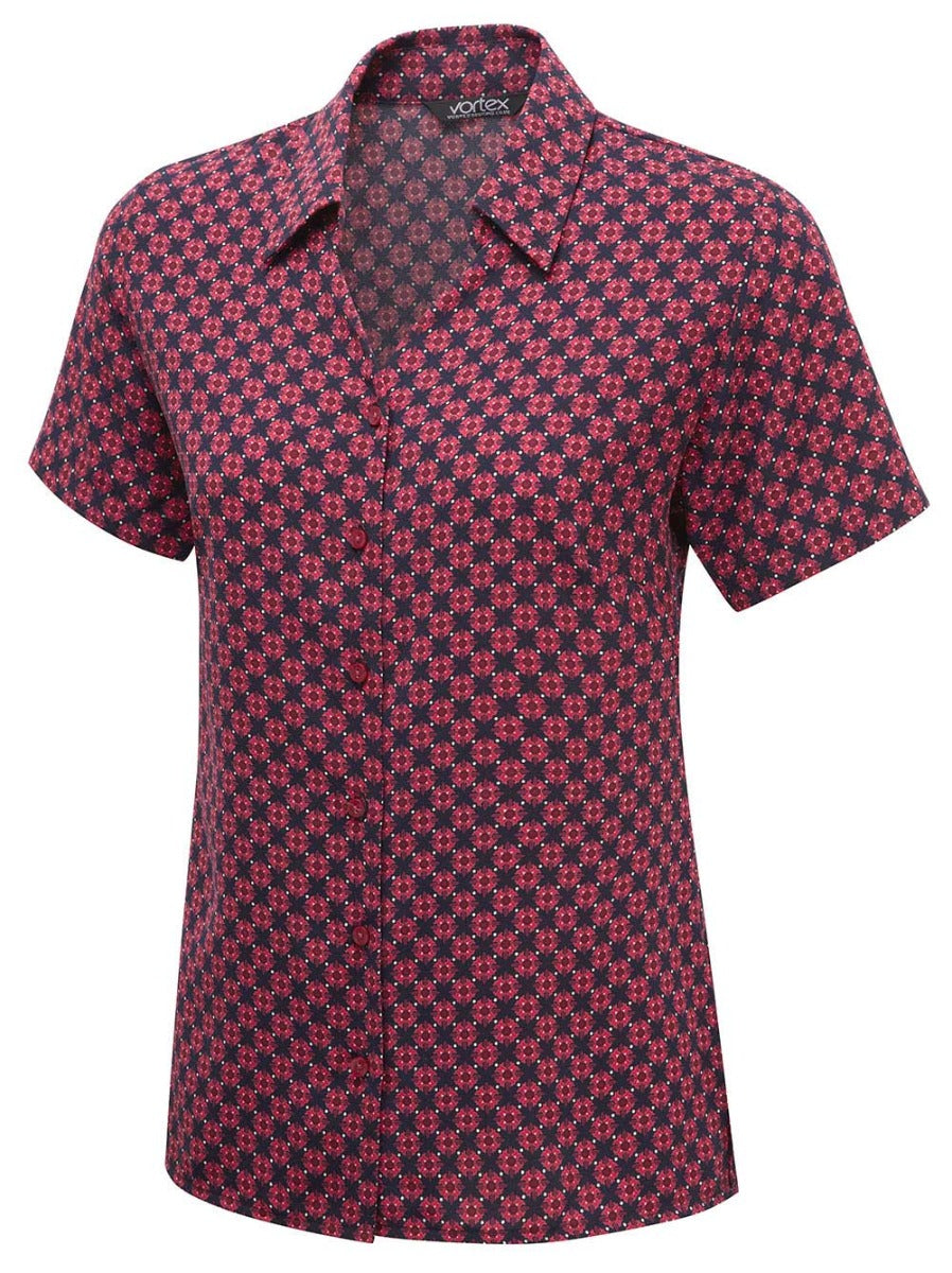 Red Tile Print Crepe Blouse