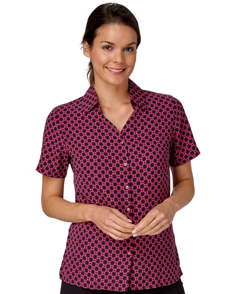 Woman In Red Tile Print Crepe Blouse