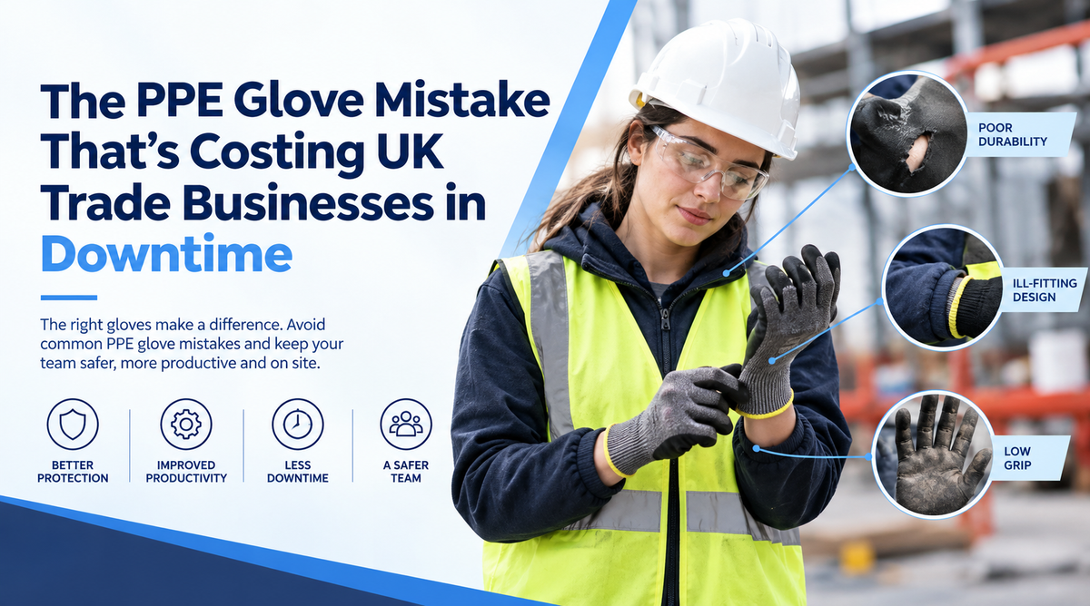 Trade worker wearing protective gloves on a construction site