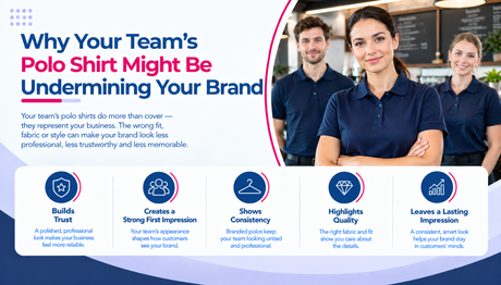 Professional team wearing coordinated polo shirts in a customer-facing workplace