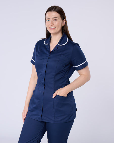WOMEN’S ZIP FRONT NURSE TUNIC UNIFORM WITH ROUNDED COLLAR