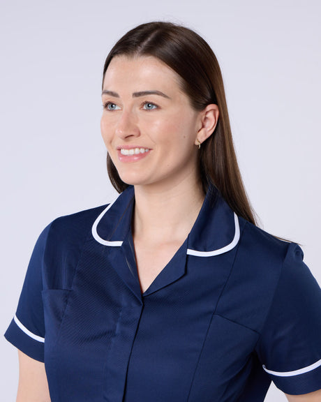 WOMEN’S ZIP FRONT NURSE TUNIC UNIFORM WITH ROUNDED COLLAR