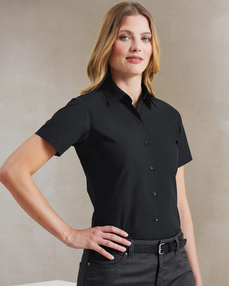 FRONT OF HOUSE SHORT SLEEVE EASY CARE BLOUSE