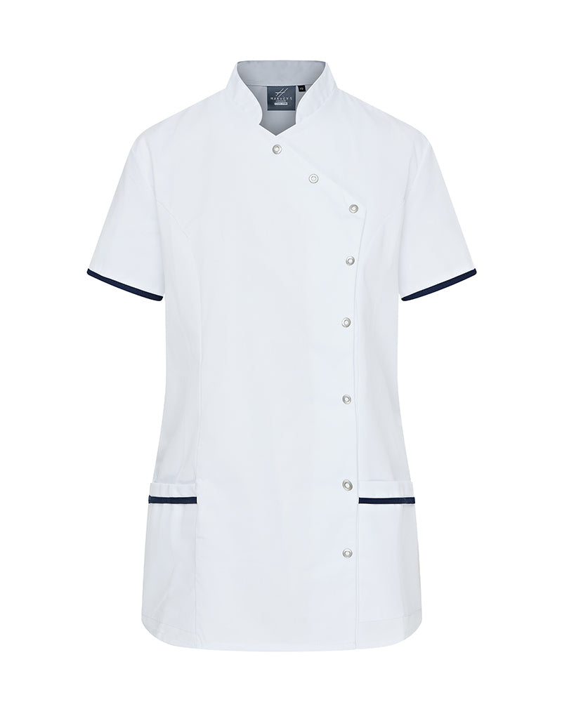WOMEN’S ASYMETIRC STUD-FASTEN HEALTHCARE TUNIC - White