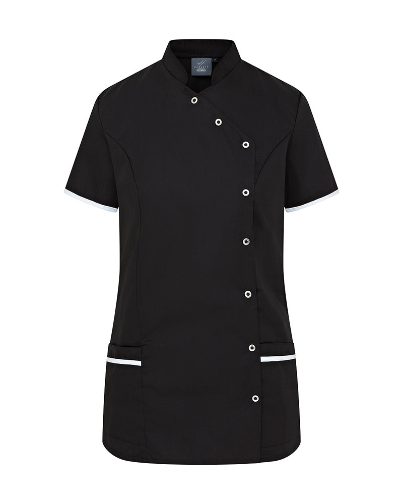 WOMEN’S CONTEMPORARY STUD FASTEN HEALTHCARE HOSPITAL TUNIC UNIFORM - Black