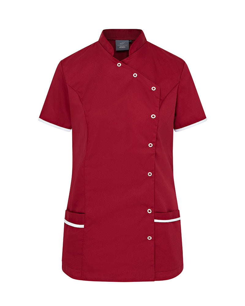 WOMEN’S ASYMETIRC STUD-FASTEN HEALTHCARE TUNIC - Burgundy