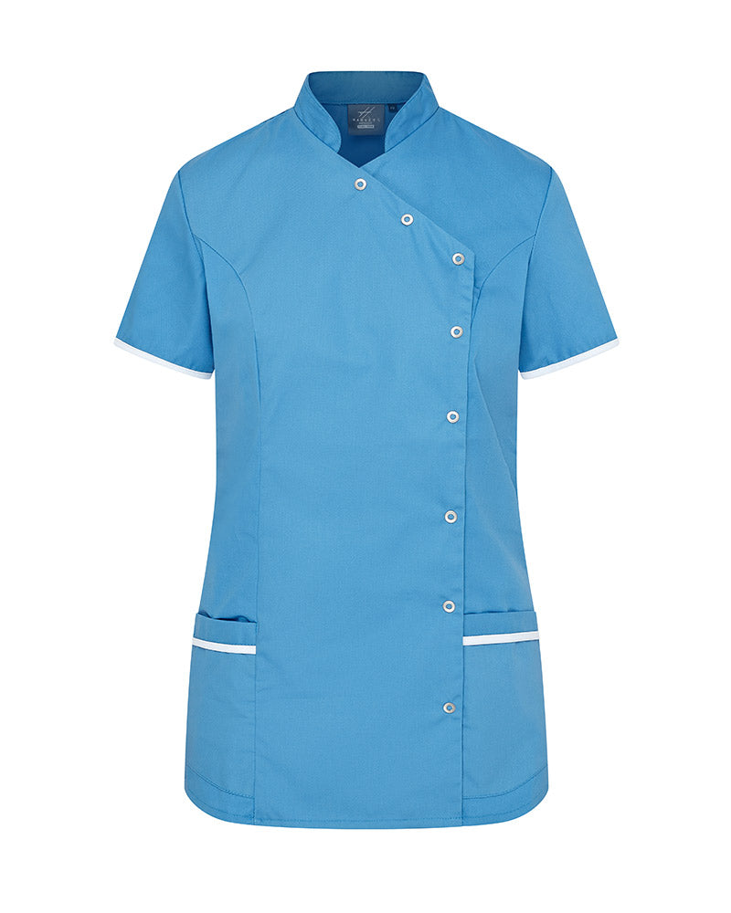WOMEN’S ASYMETIRC STUD-FASTEN HEALTHCARE TUNIC - Sky Blue