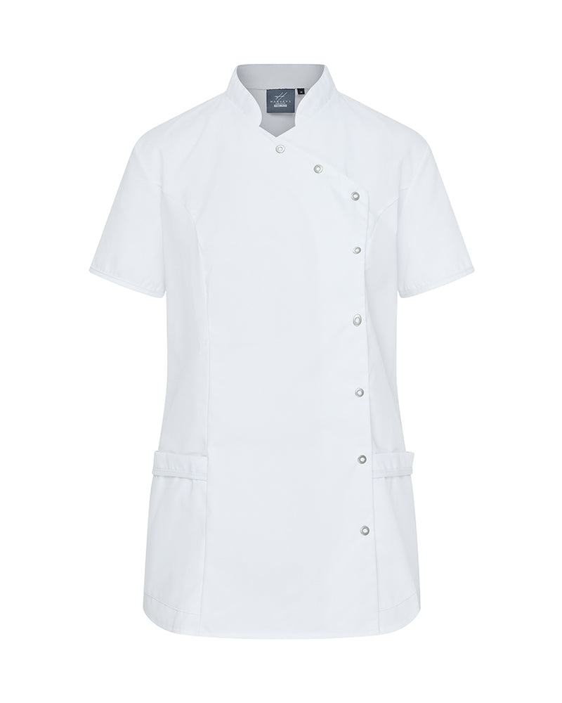 WOMEN’S ASYMETIRC STUD-FASTEN HEALTHCARE TUNIC - White
