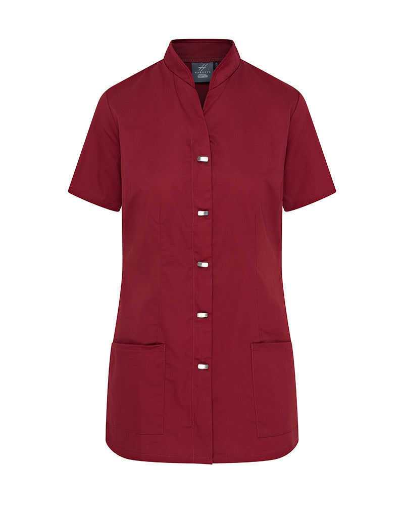 WOMEN'S HEALTHCARE TUNIC UNIFORM WITH CONCEALED ZIP & MOCK BUTTON - Burgundy