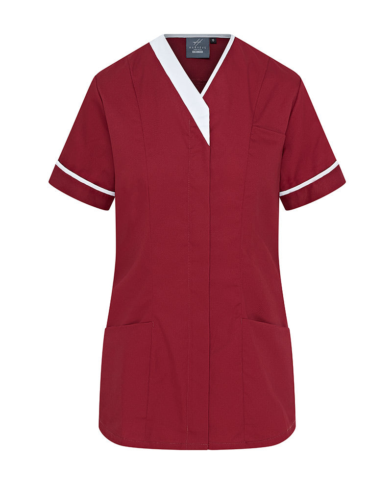 WOMEN'S CONTRAST V-NECK HOSPITAL TUNIC UNIFORM WITH ZIP FRONT