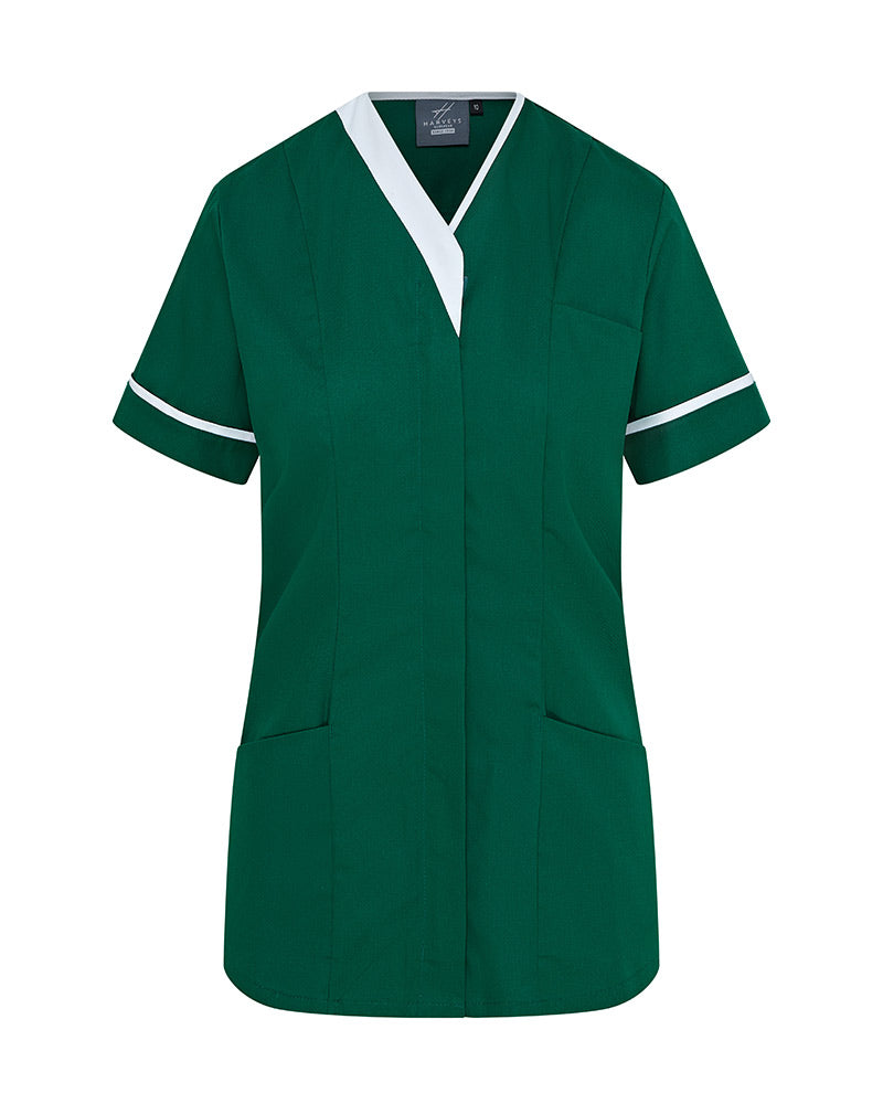 WOMEN'S CONTRAST V-NECK HOSPITAL TUNIC UNIFORM WITH ZIP FRONT