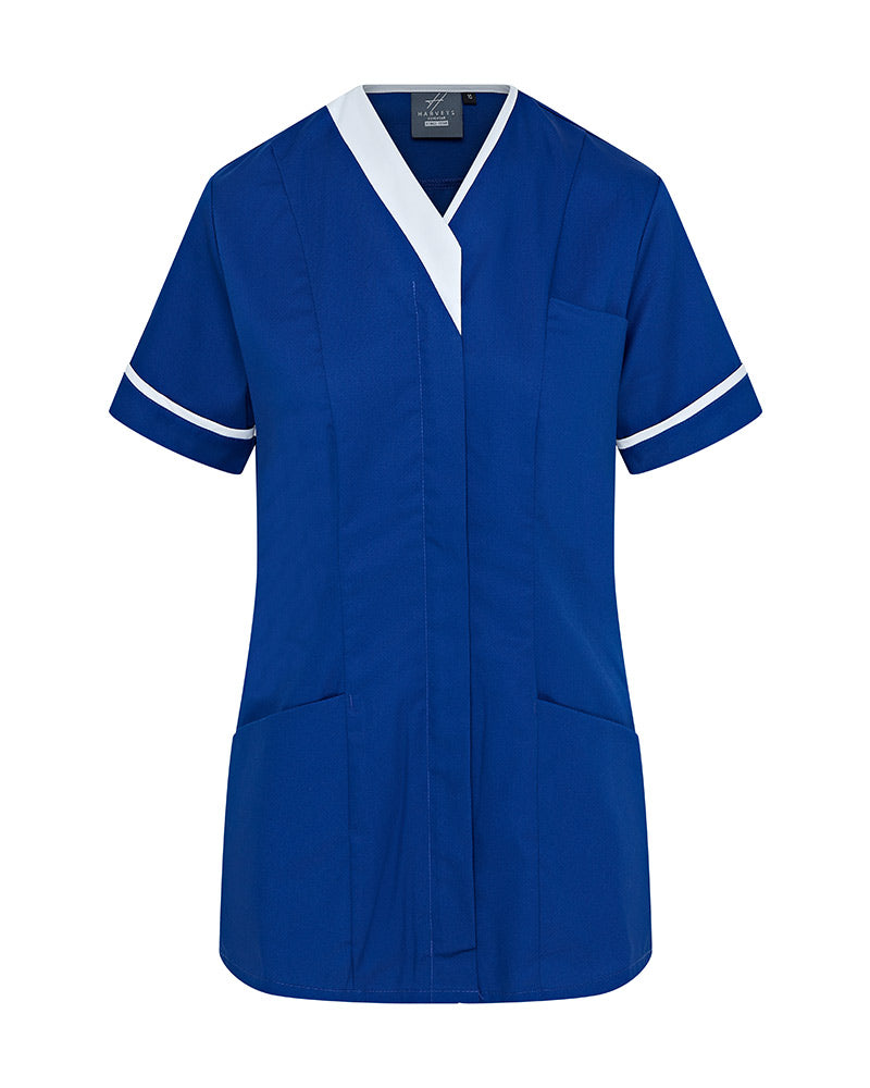 WOMEN'S CONTRAST V-NECK HOSPITAL TUNIC UNIFORM WITH ZIP FRONT