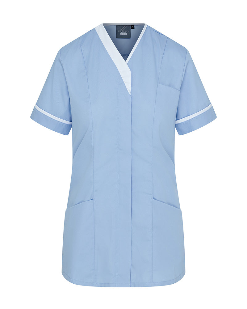 WOMEN'S CONTRAST V-NECK HOSPITAL TUNIC UNIFORM WITH ZIP FRONT