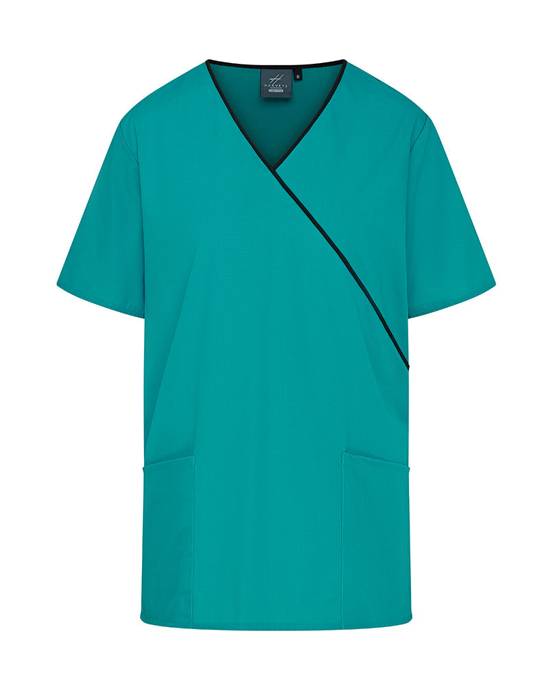 WOMEN'S MOCK WRAP SCRUB TOP WITH ADJUSTABLE TIE-BACK