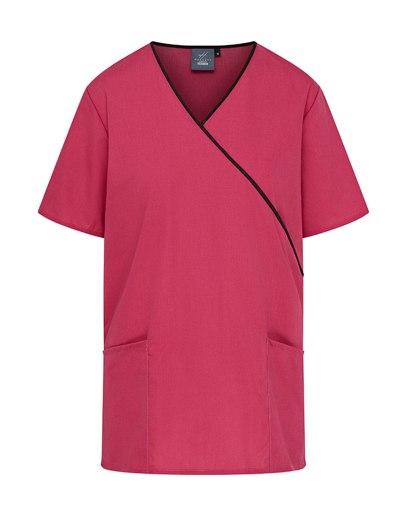 WOMEN'S MOCK WRAP SCRUB TOP WITH ADJUSTABLE TIE-BACK