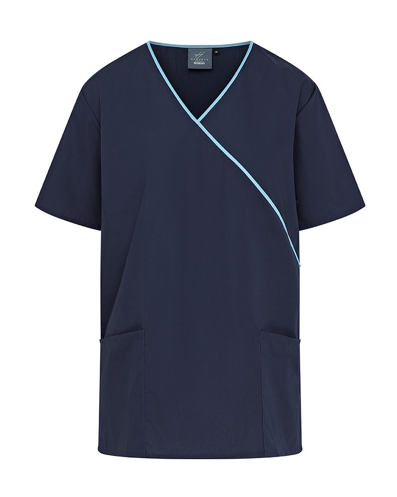 WOMEN'S MOCK WRAP SCRUB TOP WITH ADJUSTABLE TIE-BACK