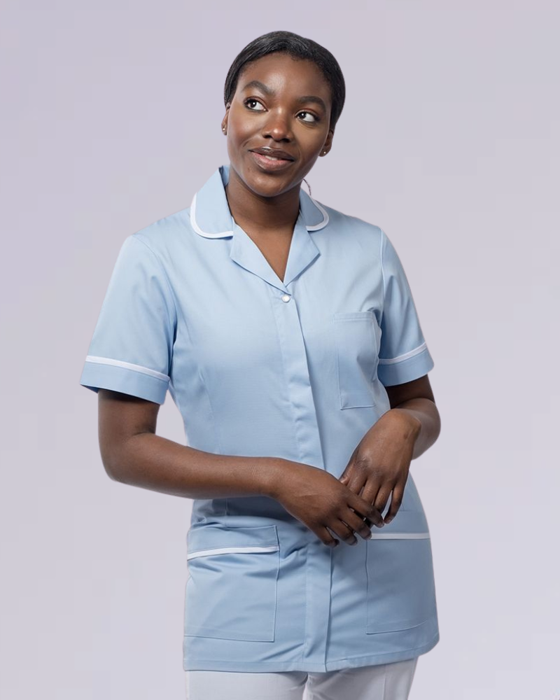 WOMEN'S ROUNDED COLLAR NURSE TUNIC UNIFORM WITH CONCEALED ZIP FASTEN