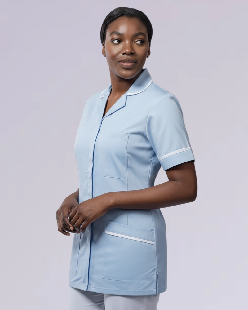 WOMEN'S ROUNDED COLLAR NURSE TUNIC UNIFORM WITH CONCEALED ZIP FASTEN