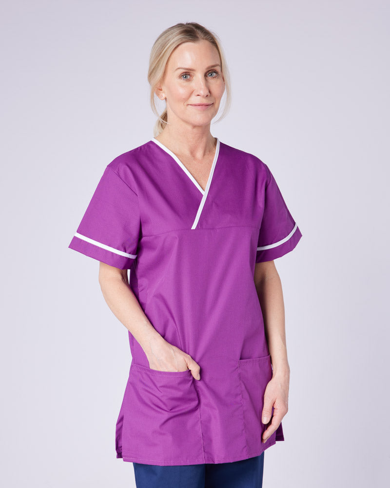 UNISEX LIGHTWEIGHT CONTRAST V-NECK HEALTHCARE TUNIC UNIFORM