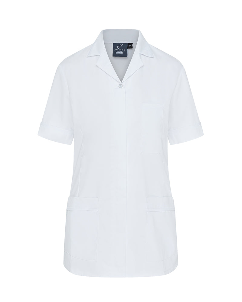 WOMEN'S NURSE TUNIC UNIFORM WITH CONCEALED ZIP FASTEN - White