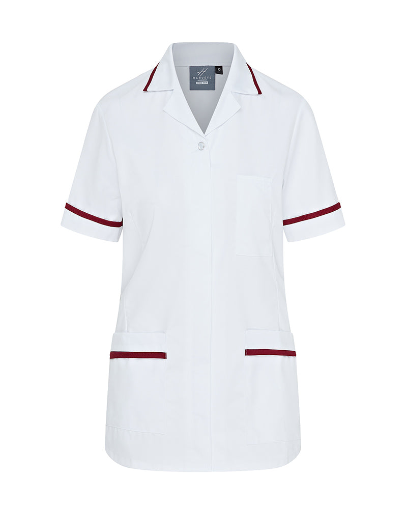 WOMEN'S NURSE TUNIC UNIFORM WITH CONCEALED ZIP FASTEN - White