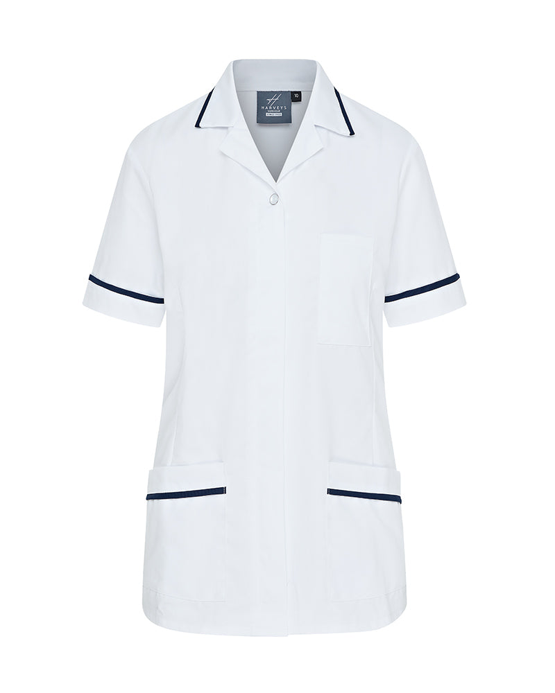 WOMEN'S NURSE TUNIC UNIFORM WITH CONCEALED ZIP FASTEN - White