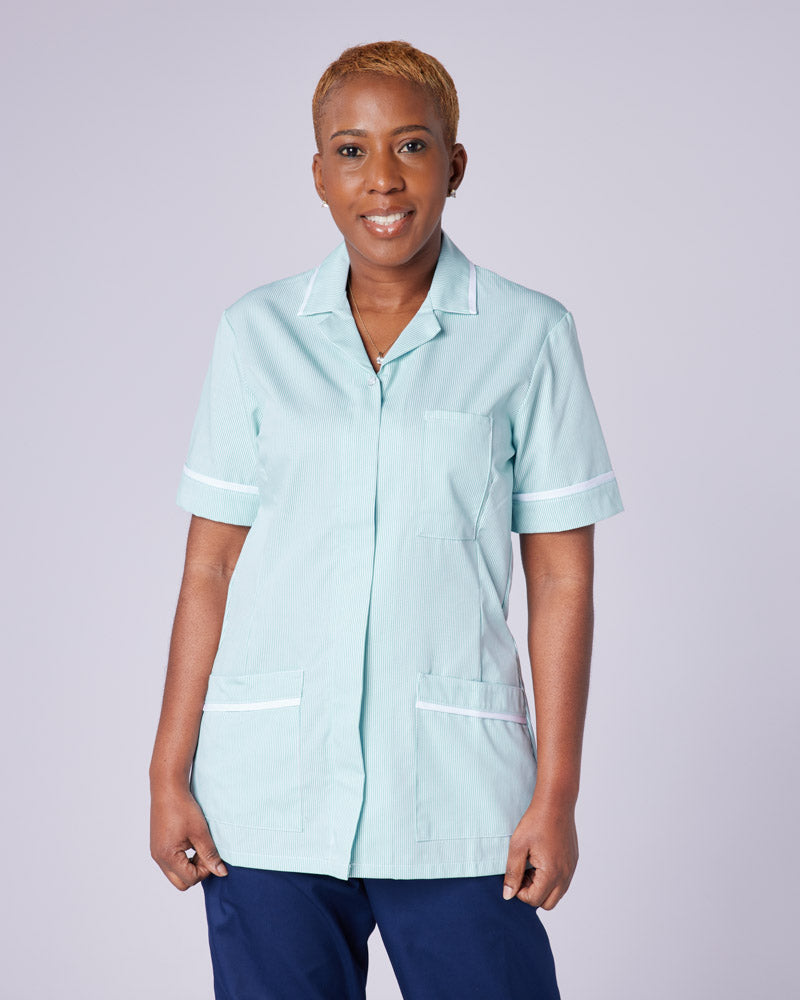 WOMEN'S HEALTHCARE TUNIC UNIFORM WITH WOVEN STRIPE AND ZIP FRONT