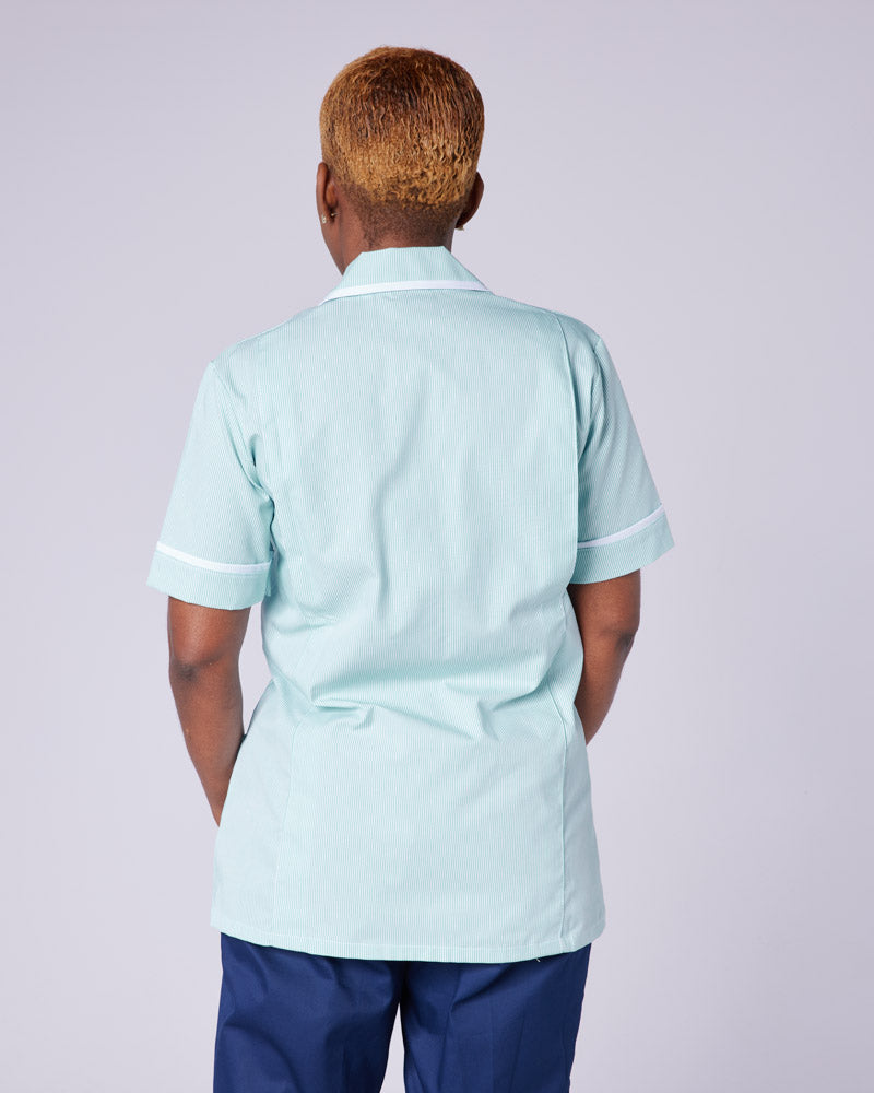 WOMEN'S HEALTHCARE TUNIC UNIFORM WITH WOVEN STRIPE AND ZIP FRONT