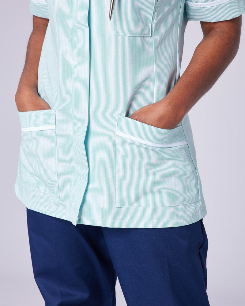 WOMEN'S HEALTHCARE TUNIC UNIFORM WITH WOVEN STRIPE AND ZIP FRONT