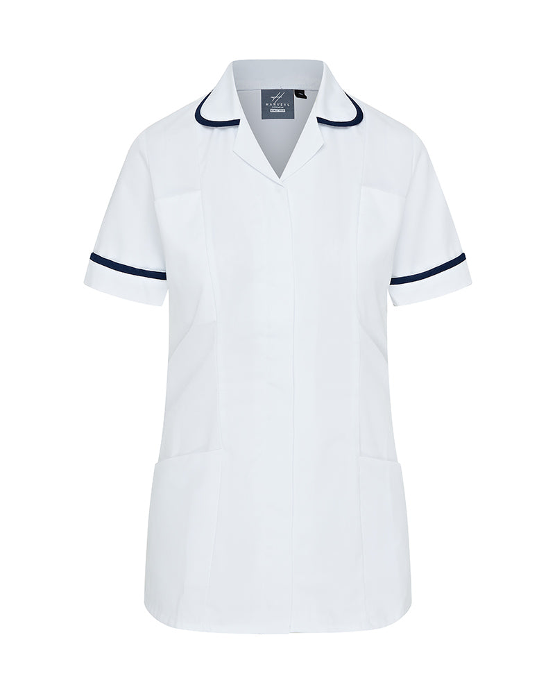 WOMEN’S ZIP FRONT NURSE TUNIC UNIFORM WITH ROUNDED COLLAR - White