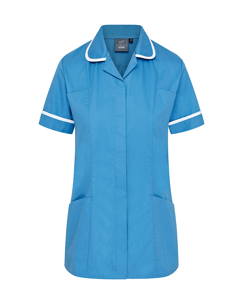 WOMEN’S ZIP FRONT NURSE TUNIC UNIFORM WITH ROUNDED COLLAR - Hospital Blue