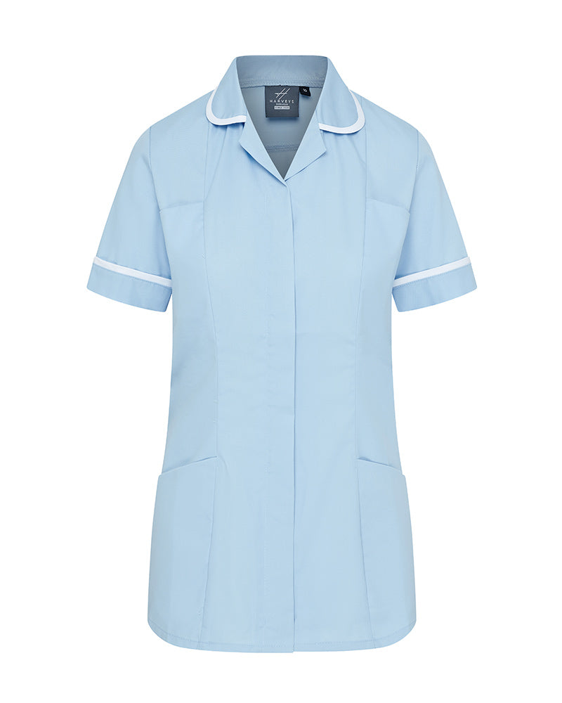 WOMEN’S ZIP FRONT NURSE TUNIC UNIFORM WITH ROUNDED COLLAR - Sky Blue