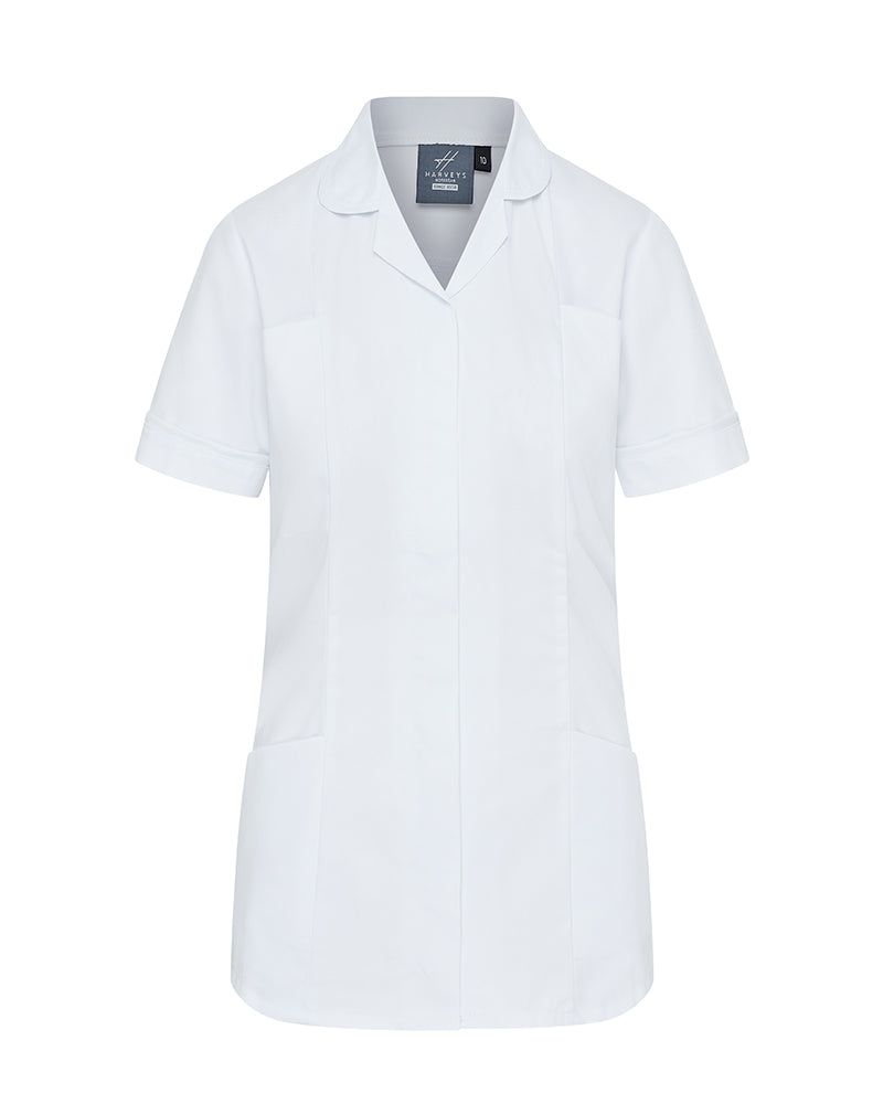 WOMEN’S ZIP FRONT NURSE TUNIC UNIFORM WITH ROUNDED COLLAR - White