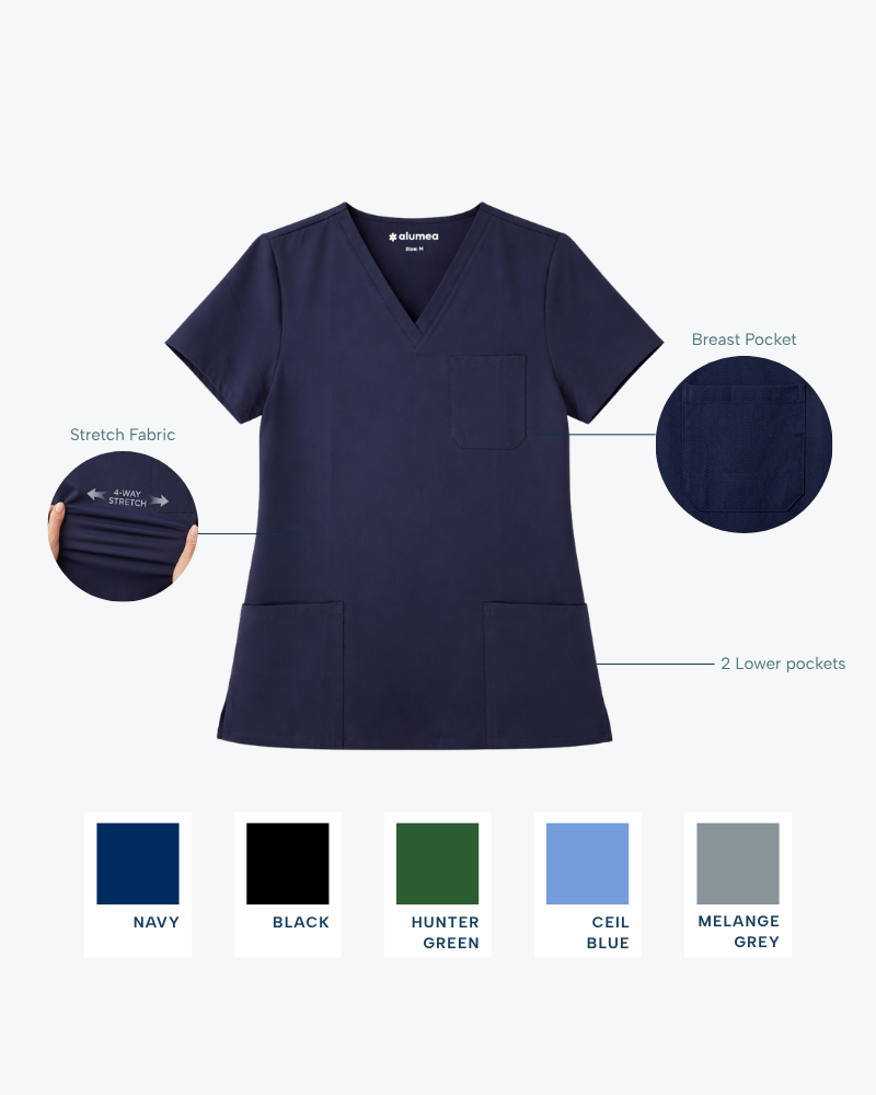 Alumea Ladies V-neck Stretch Scrub Top