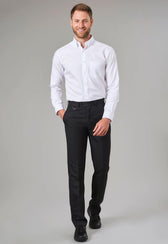 Man Wearing Navy Blue Tailored Fit Business Trousers With A White Shirt