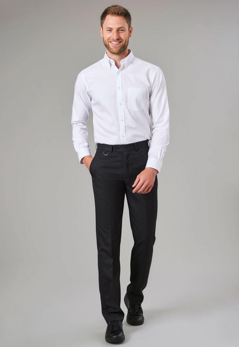 Man Wearing Navy Blue Tailored Fit Business Trousers With A White Shirt