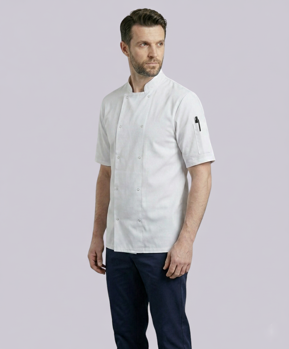 CHEF JACKET SHORT SLEEVE BUTTON FASTEN (WHITE)