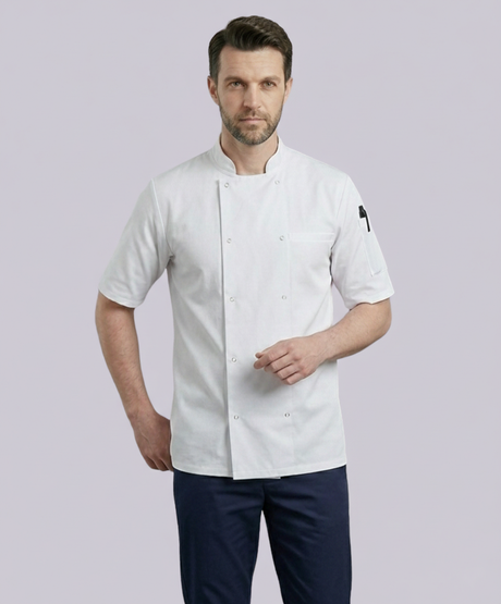 CHEF JACKET SHORT SLEEVE BUTTON FASTEN (WHITE)