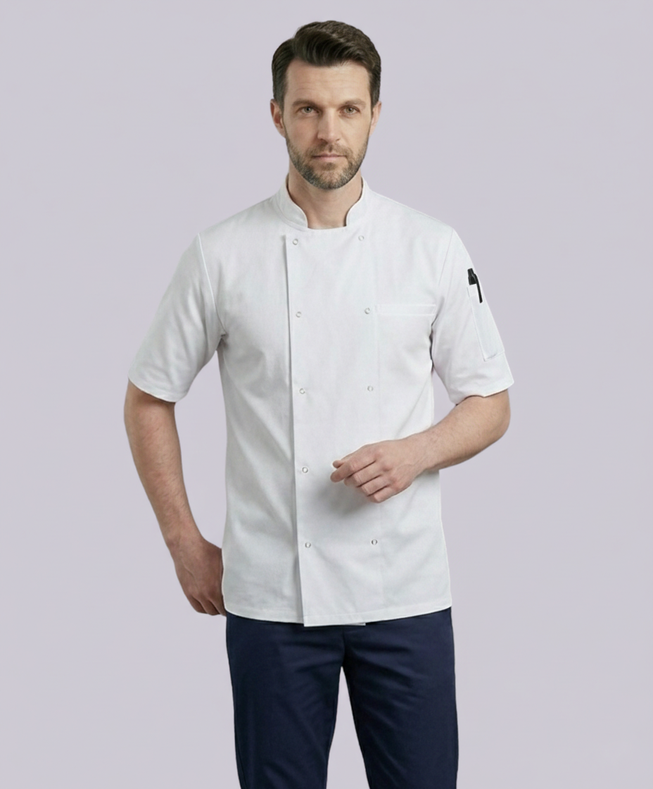 CHEF JACKET SHORT SLEEVE BUTTON FASTEN (WHITE)