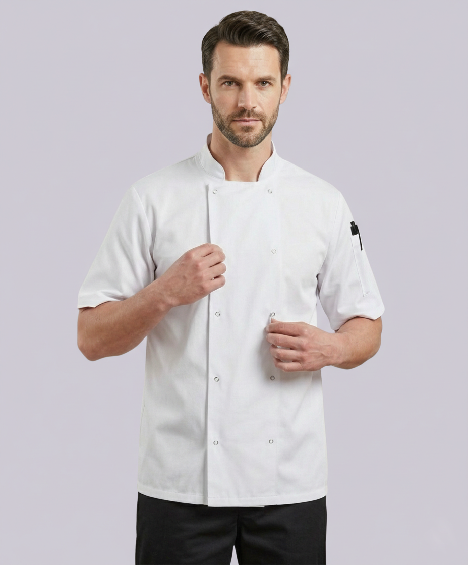 CHEF JACKET SHORT SLEEVE BUTTON FASTEN (WHITE)